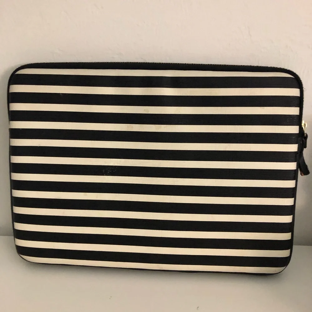 Kate Spade Black and White Striped Laptop Case